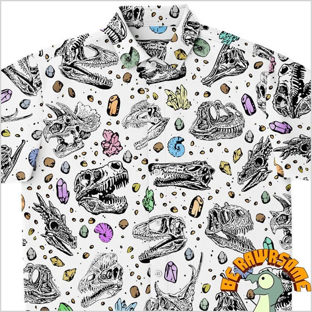 Dinosaur Skull Button up Shirtdinosaur Button Down Shirtpaleontologist Shirt Etsy