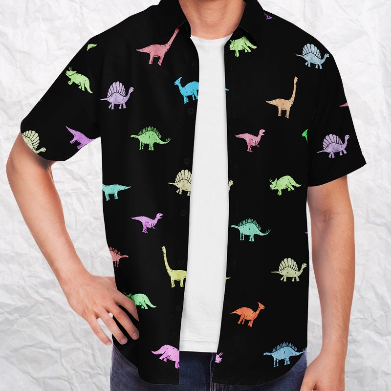 Kleding Herenkleding Overhemden & T-shirts Oxfords & Buttondowns Personaliseer Dinosaurussen Button Up Shirt-Kleurrijke Dinosaur Button Shirt-Paleontologist Shirt 