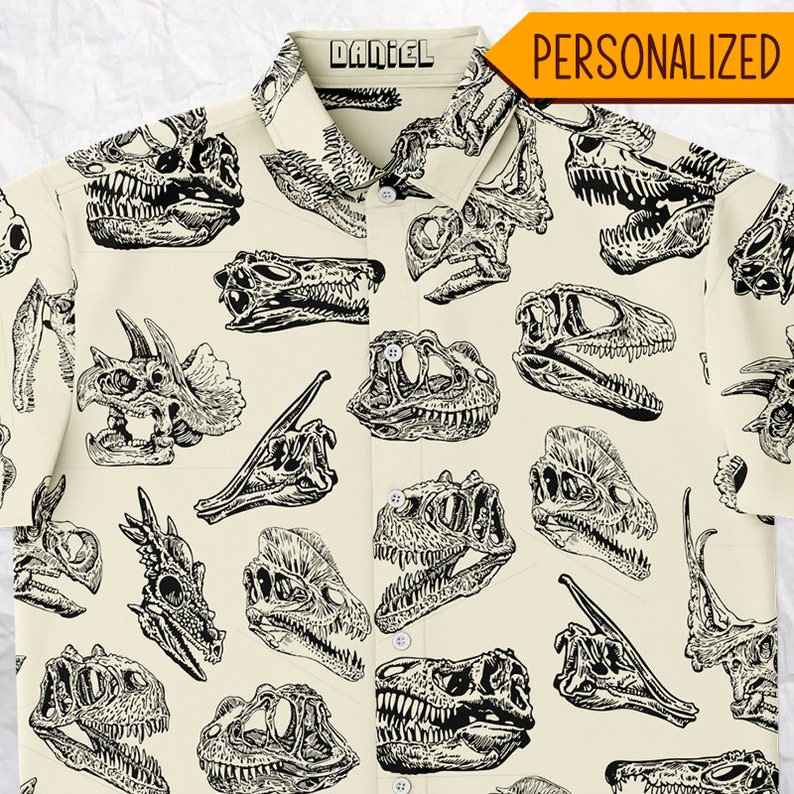 Dinosaur Skull Button up Shirtdinosaur Button Down Etsy