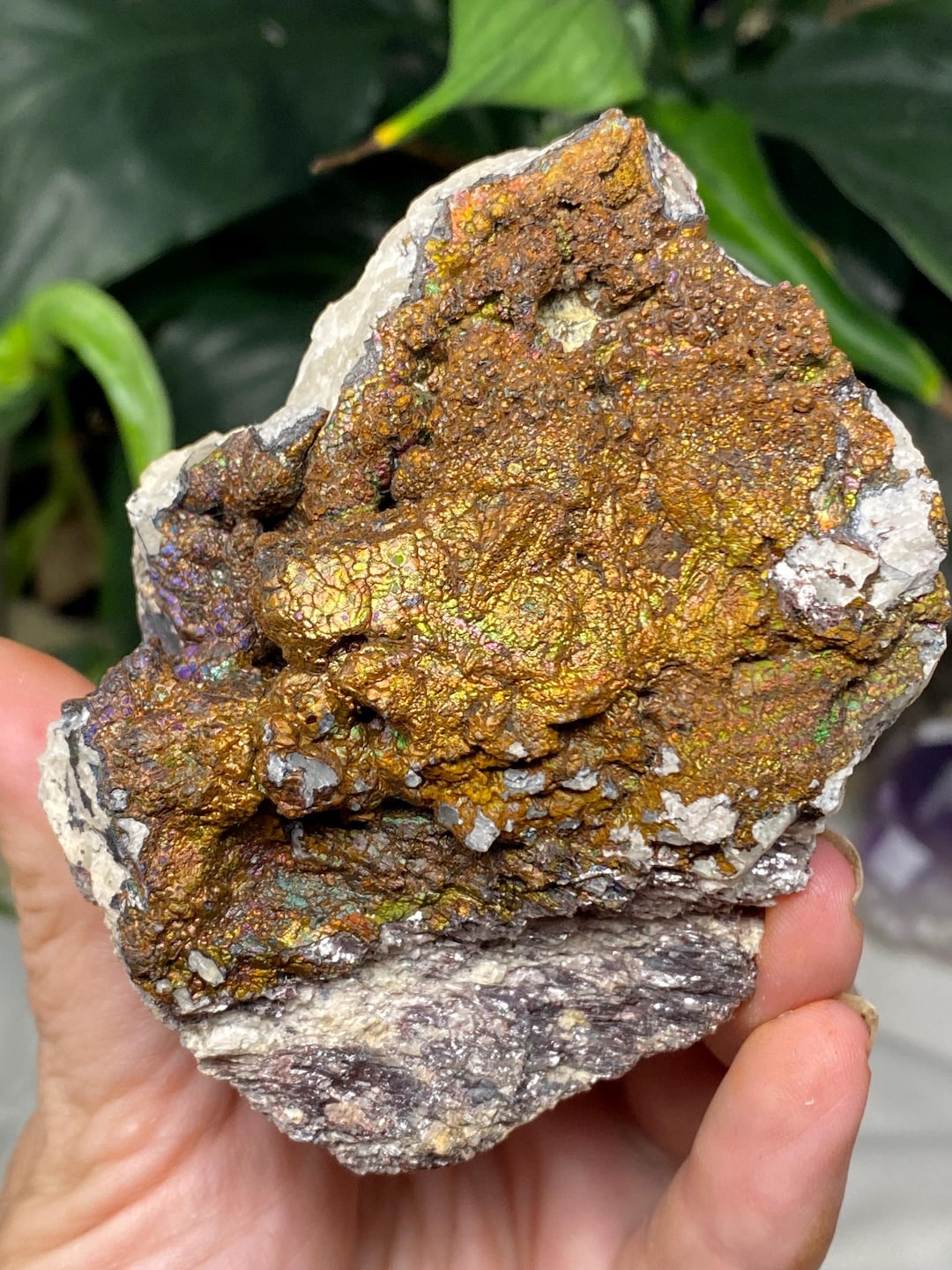 Golden Graves Mountain Quartz With Rainbow Iridescent Hematite~ex