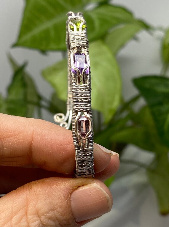 Amethyst, Peridot, and Morganite Wire Wrap Bangle