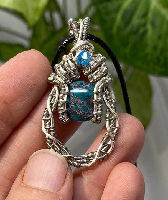 Gem Silica and Czech Glass Bead Wire Wrap Pendant