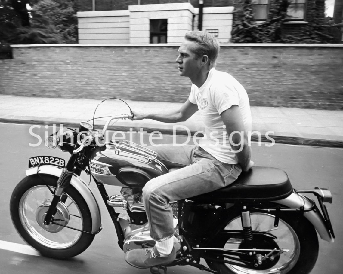 Steve McQueen king of cool motorbike photograph wallart | Etsy