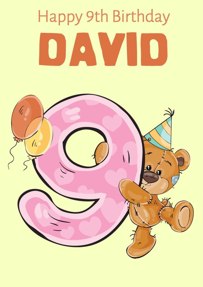 Birthday Card 9th Customized to Preferred Name Download | Etsy