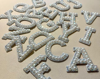 White Pearl & AB Rhinestone Letters For Iron On, Sew On Or Glue On