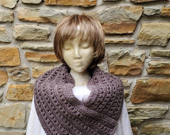 Handmade Chunky Crocheted Cowl, Taupe Neck Warmer