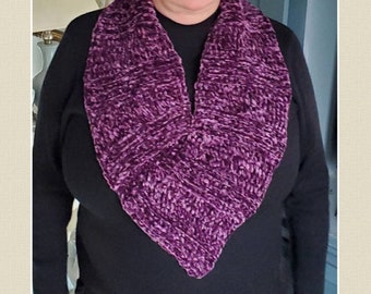 Velvet cowl scarf, crocheted neckwarmer, women's winter infinity scarf, gift, ready to ship.
