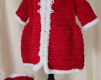 Girl's Christmas dress. Chenille holiday sweater coat and headband. Toddler Christmas dress with matching headband earwarmer. Velvet dress.