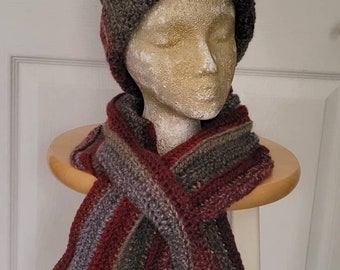 Winter beanie hat with pom pom and matching keyhole neckwarmer scarf.