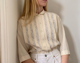 Vintage boxy silk and lace blouse / shirt