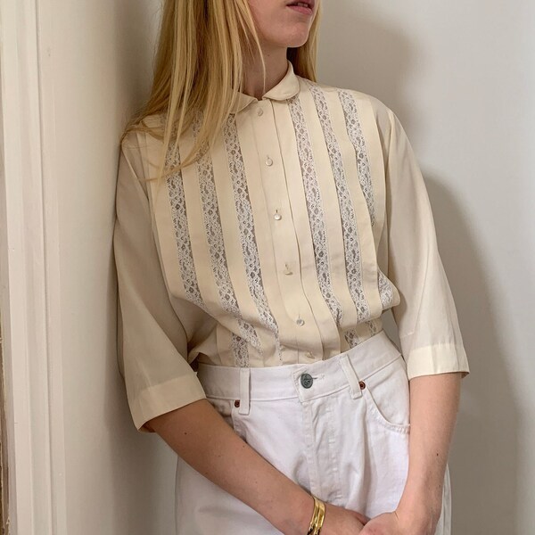 Vintage boxy silk and lace blouse / shirt