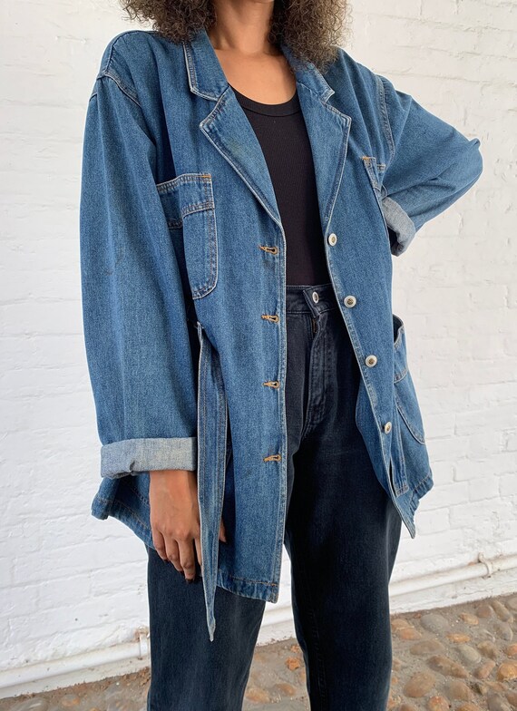 Denim belted deals jacket