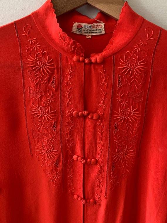 Vintage 1980's Chinese silk blouse in red