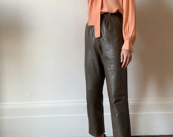 Vintage High waisted leather trousers, tapered leg.