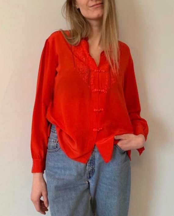 Vintage 1980's Chinese silk blouse in red