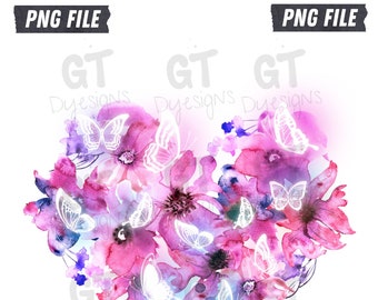 PNG Floral Heart Design/ Digital File/ Flowers and Butterflies/ Instant Download