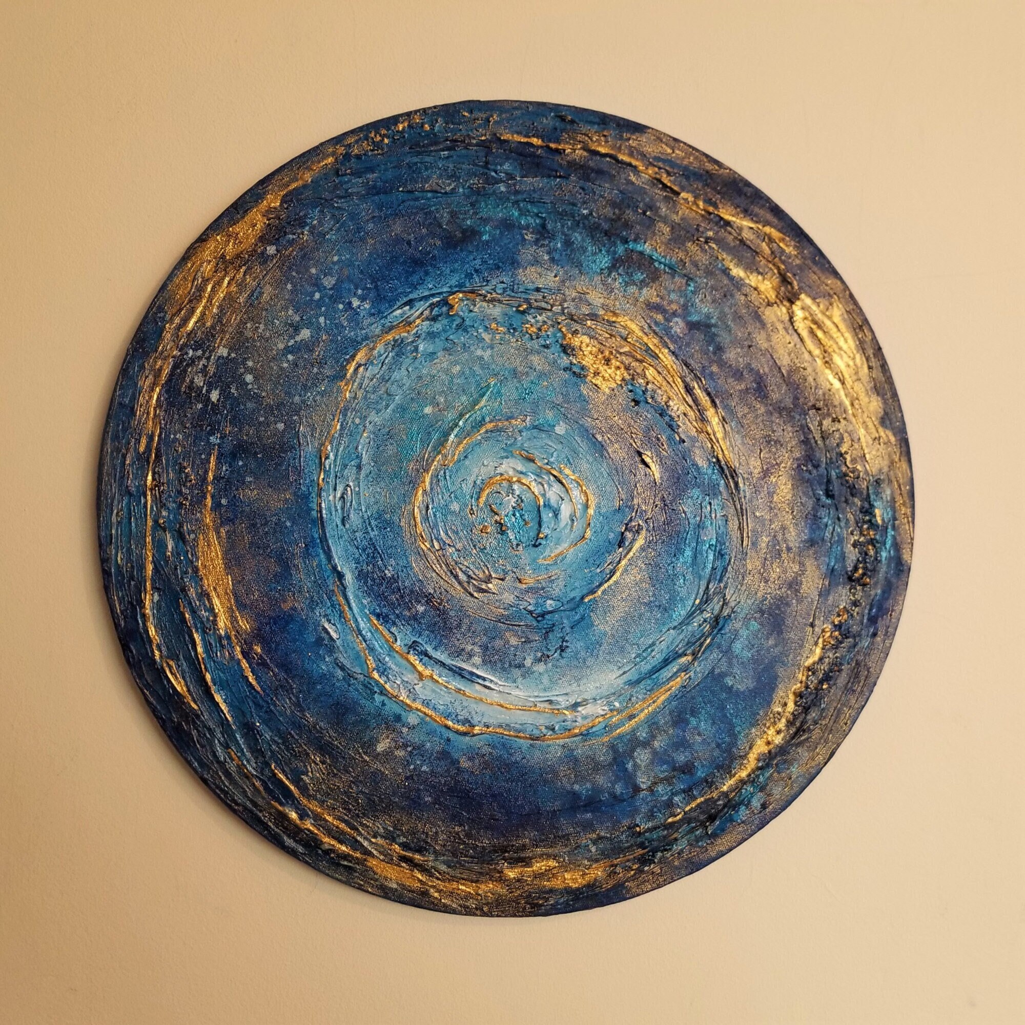 Round Abstract Art Textured Painting on Canvas Original Etsy