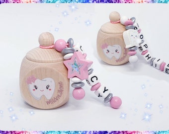 Milchzahndose Zahndose mit Namen, Motiv Zahn rosa