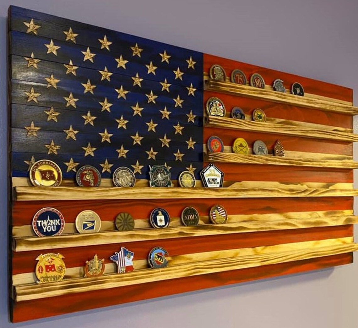Wooden Challenge Coin American Flag Traditional or Subdued Etsy
