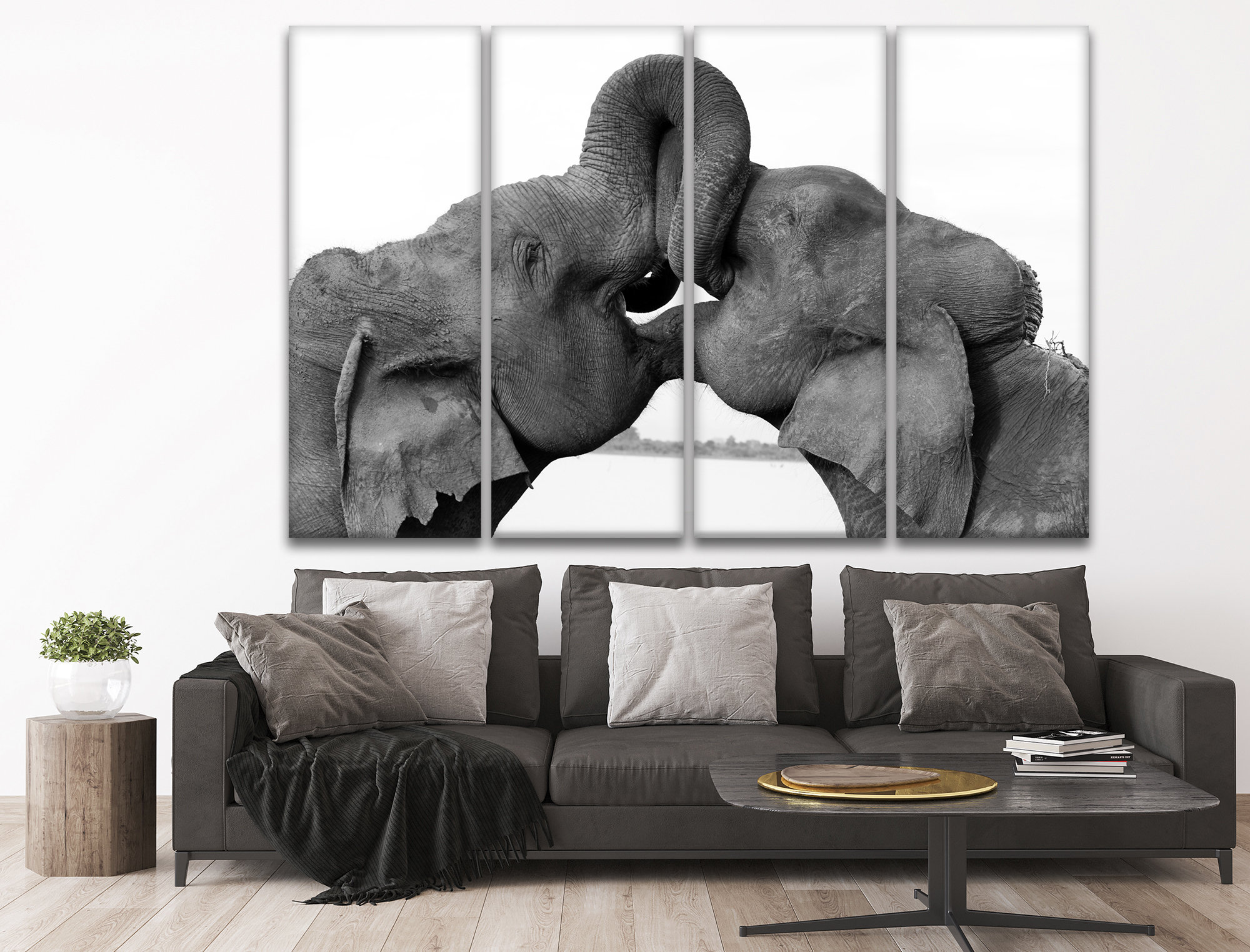 Black and white Elephant wall art Elephant canvas Elephant | Etsy