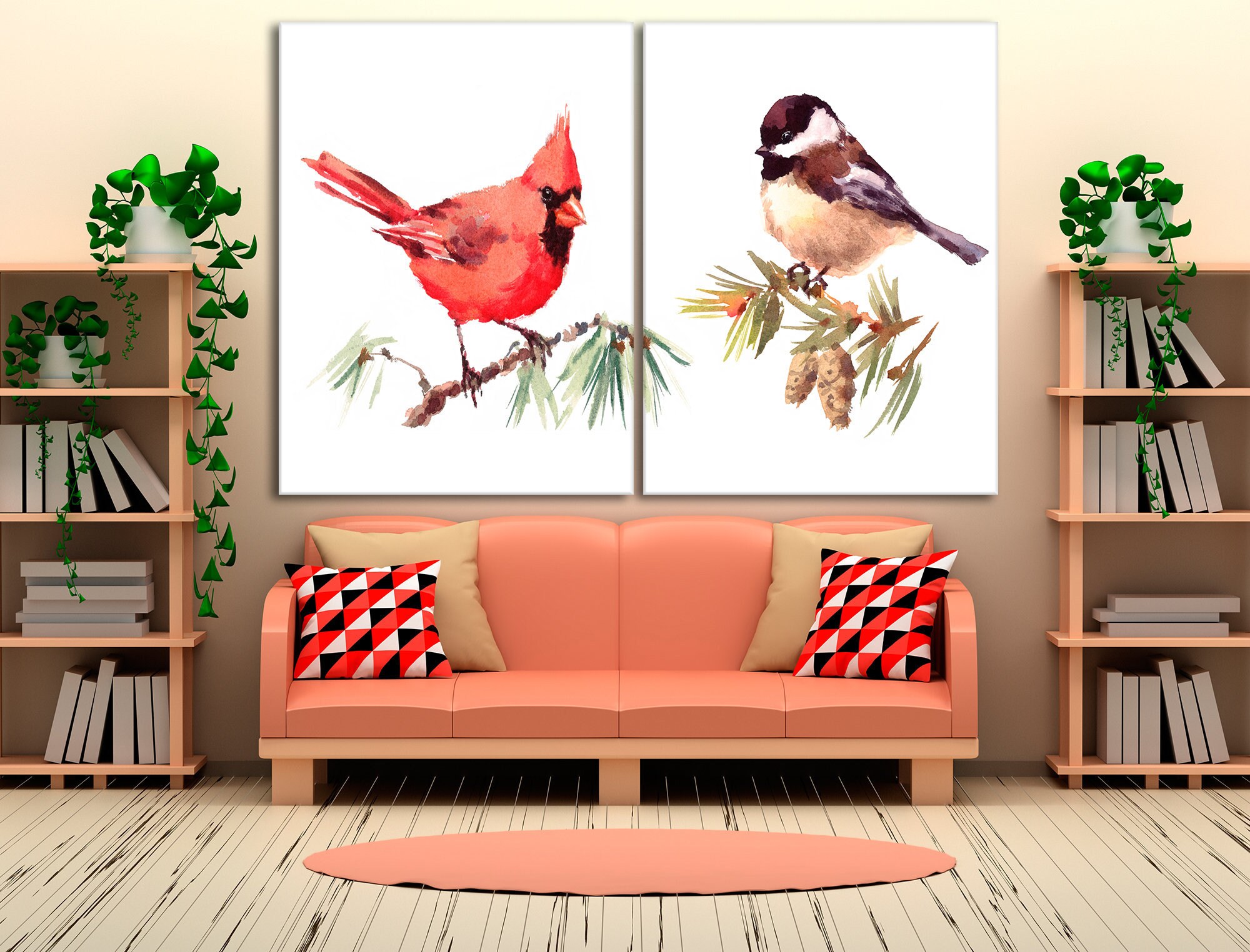 Watercolor Bird prints Bird wall ART decor Chickadee and Etsy