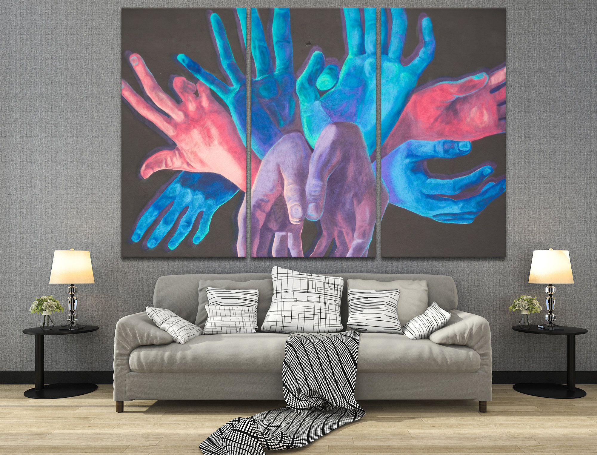 Hands wall decor Colorful hands palms art Hands canvas print Etsy