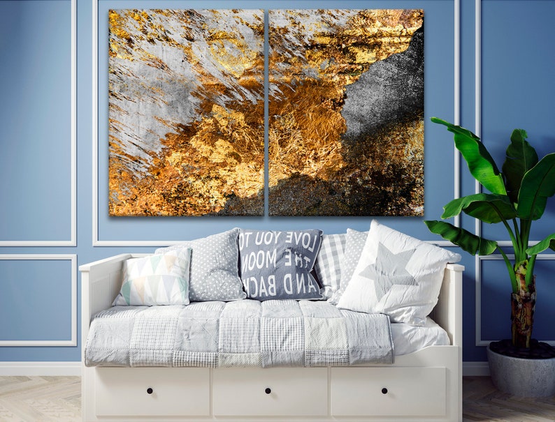 Gold abstract art Grey Gold wall art Black and gold wall art Etsy