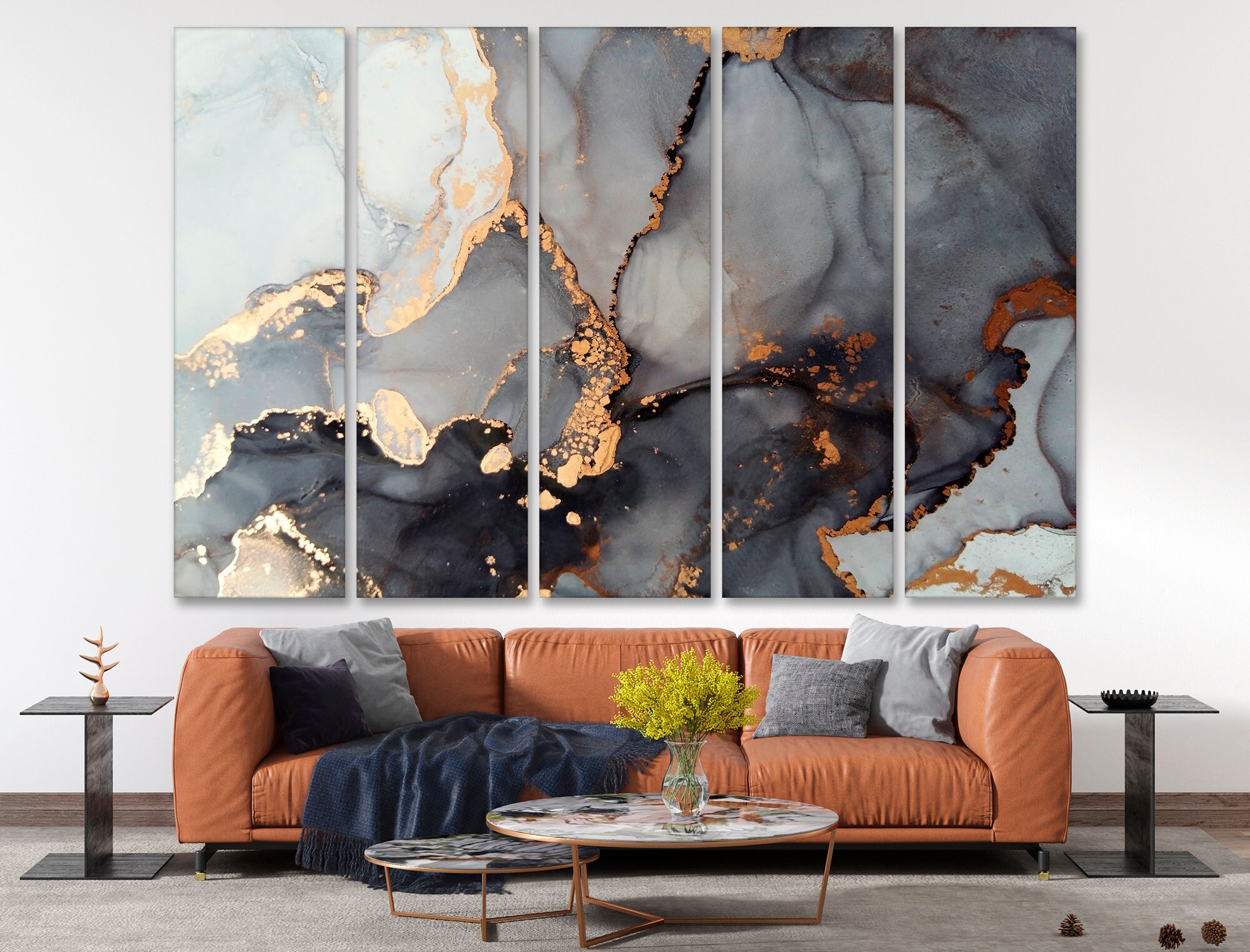 Black and gold marble wall art set Grey marble wall art Etsy