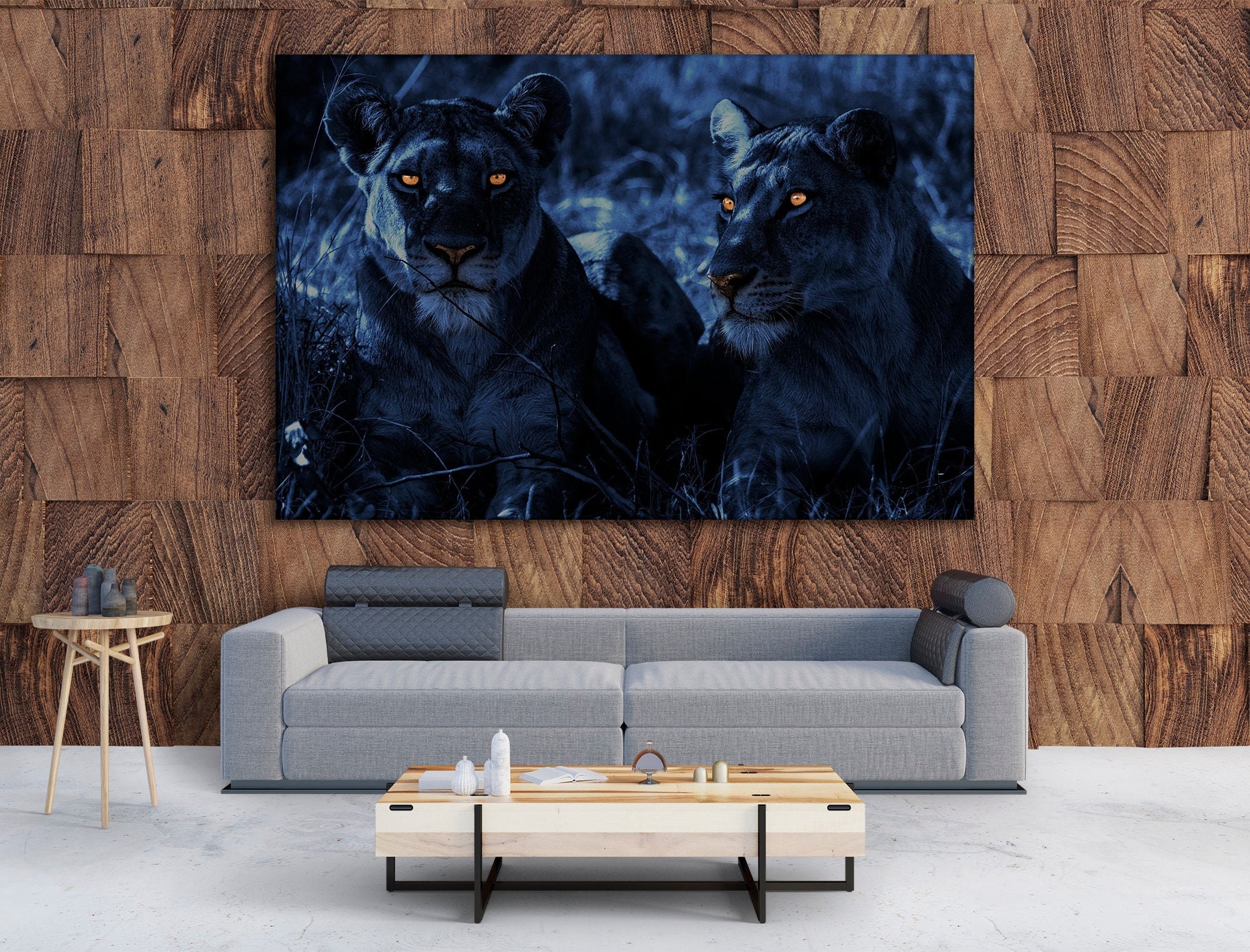 Framed lion canvas art Lion art print Two Wild Lion & Lioness Etsy