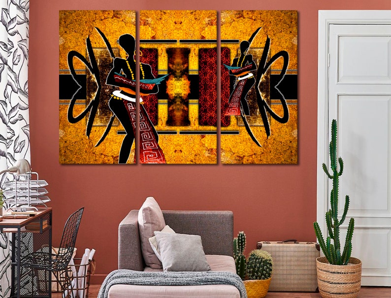African art Gold and Black wall art canvas print Gold abstract Etsy