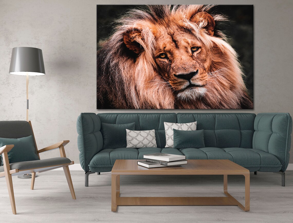 Lion head wall art decor Lion portrait canvas Animal print | Etsy