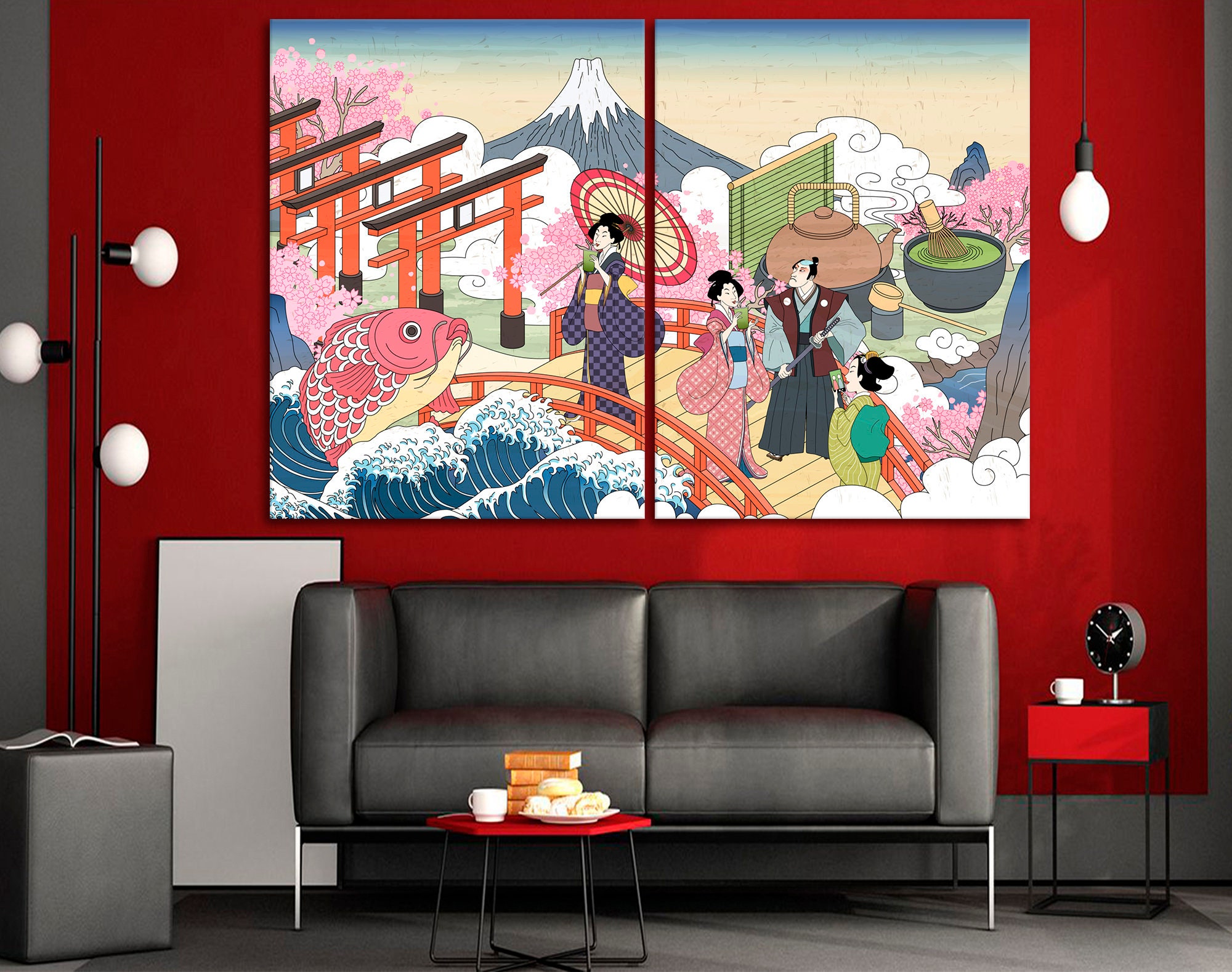 Japanese art Retro Japan scenery in Ukiyoe style canvas wall Etsy