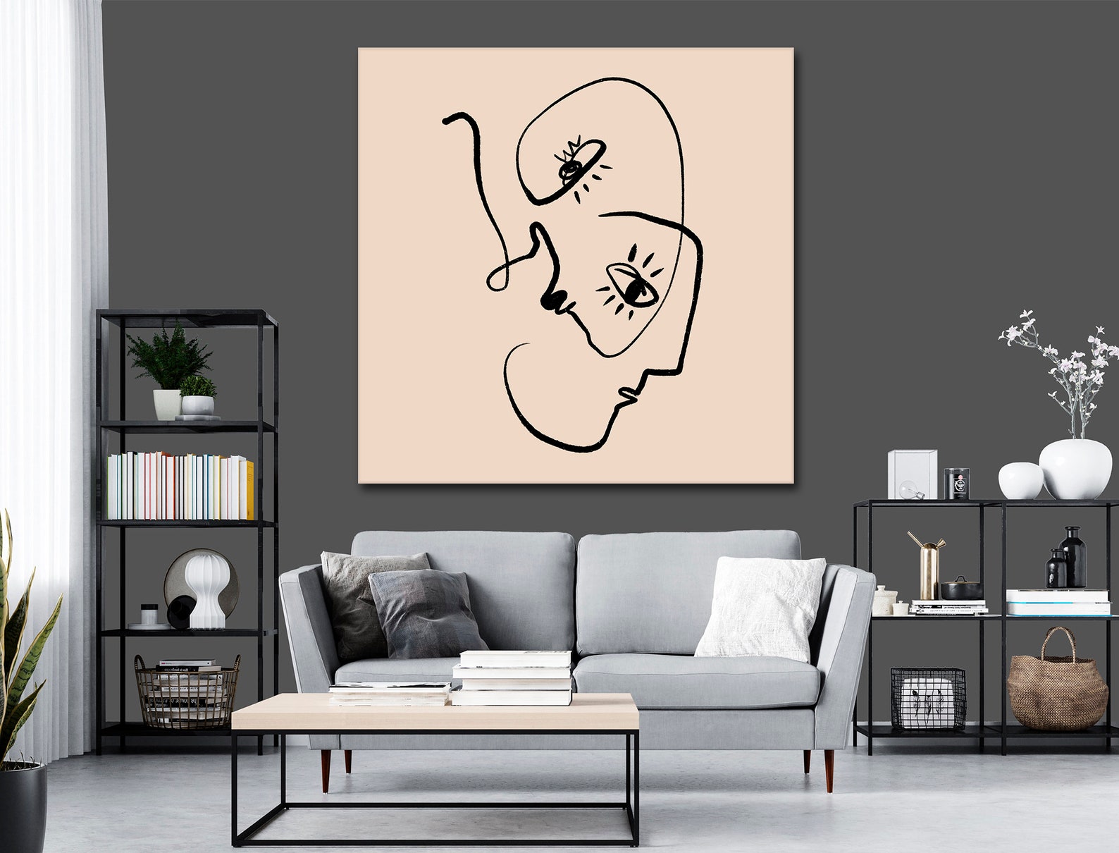 One line drawing wall art Line art Line portrait canvas print Etsy