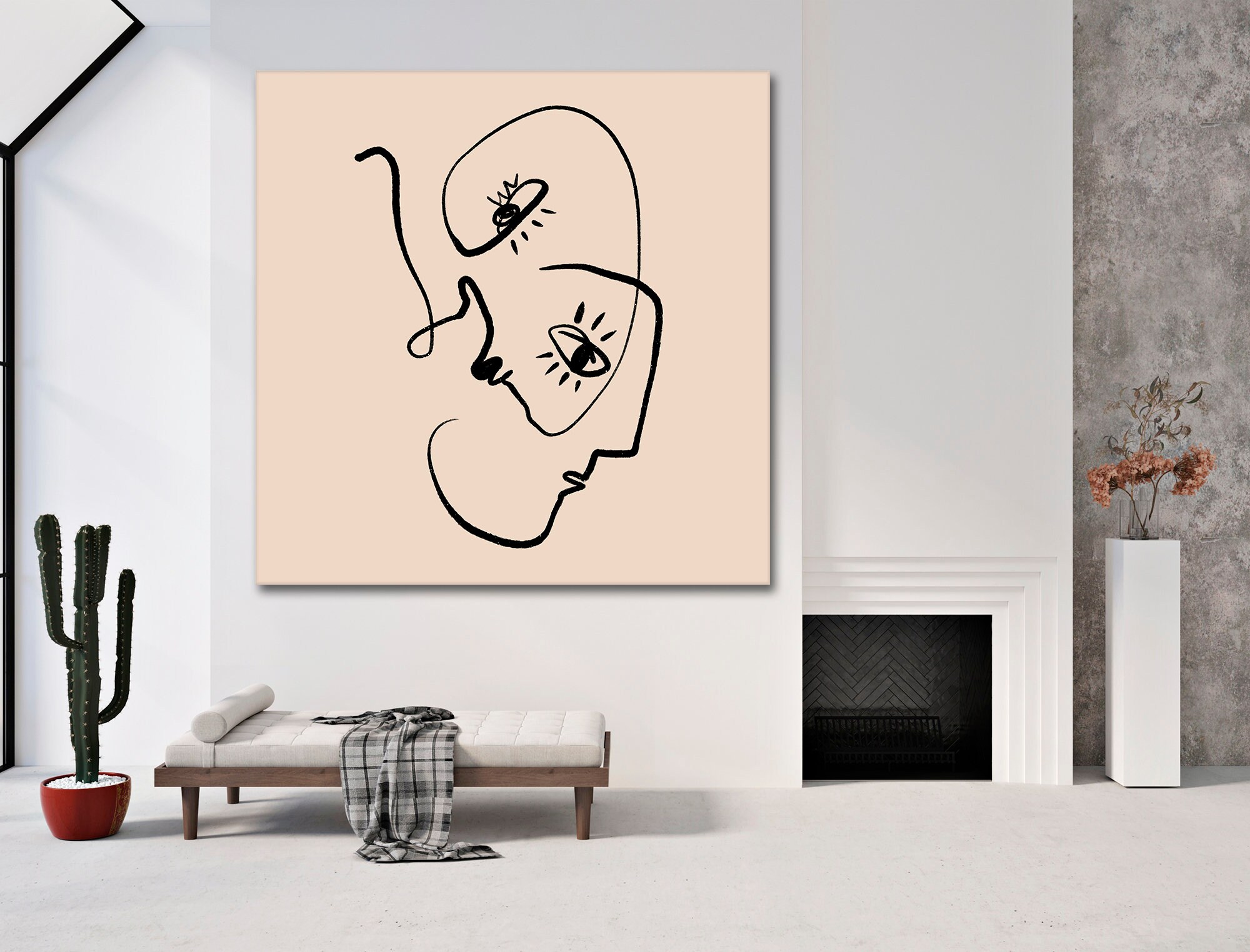 One line drawing wall art Line art Line portrait canvas print Etsy