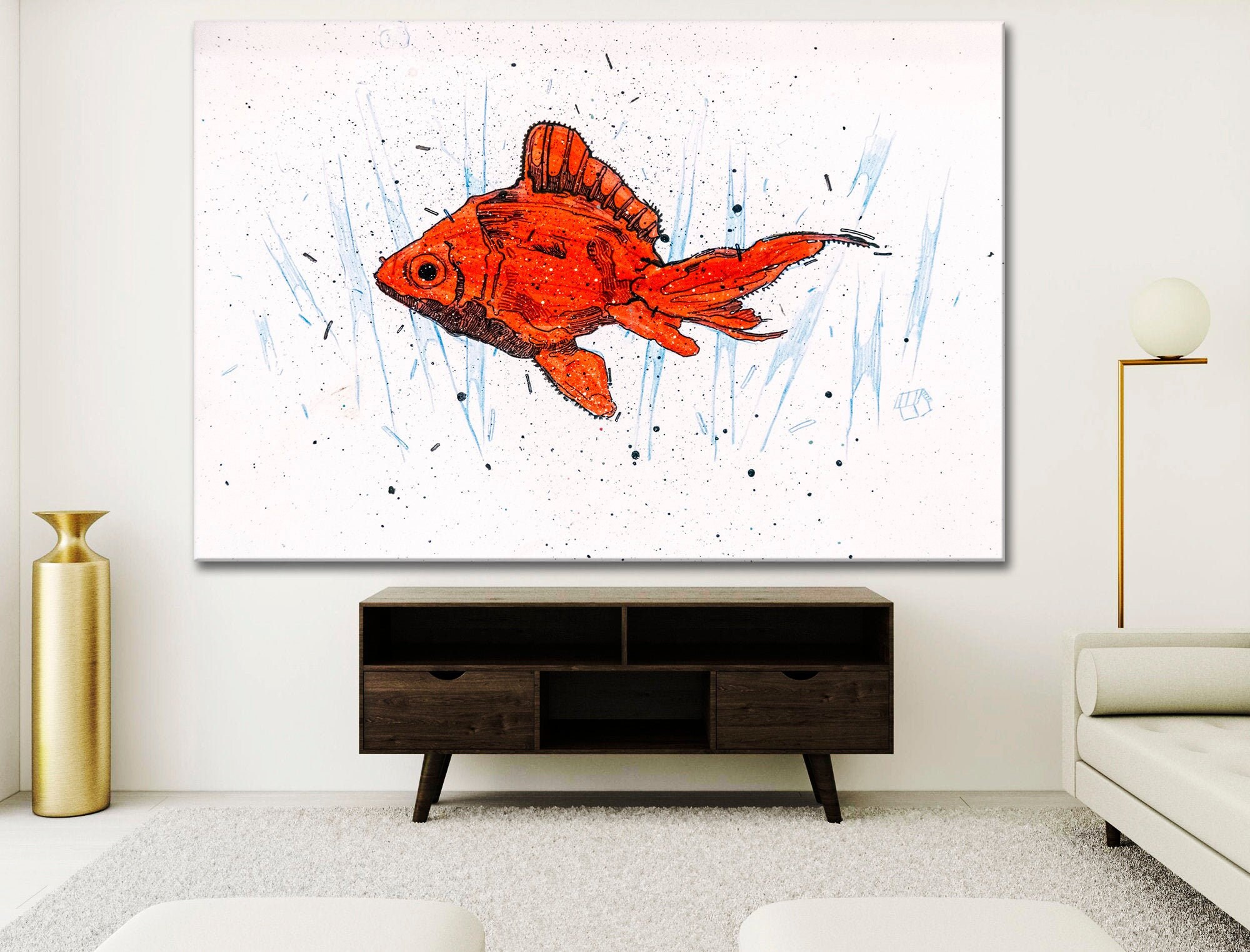 Gold Fish painting canvas print Goldfish wall art Koi Fish Etsy