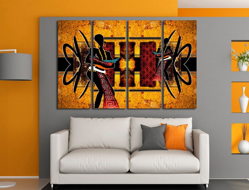 African art Gold and Black wall art canvas print Gold abstract Etsy