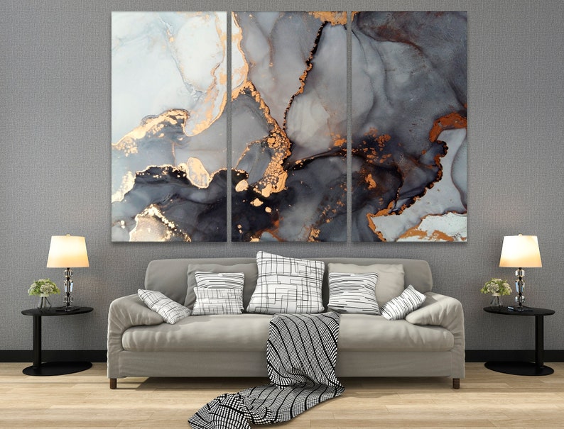 Black and gold marble wall art set Grey marble wall art Etsy