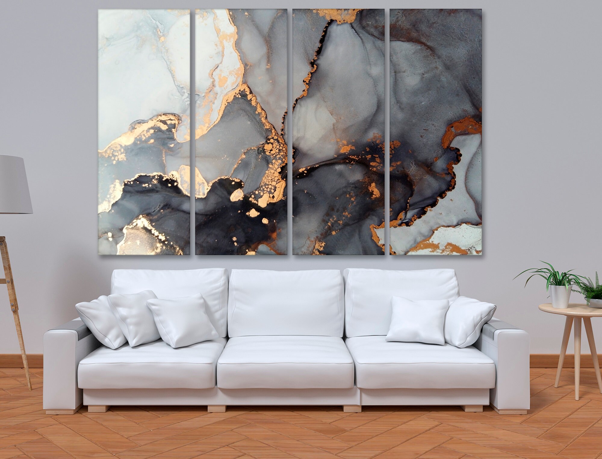 Black and gold marble wall art set Grey marble wall art Etsy