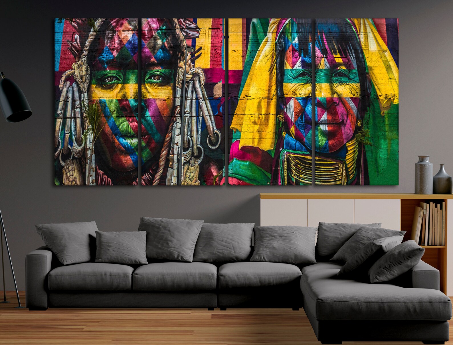 African american indian art Wall mural street art framed