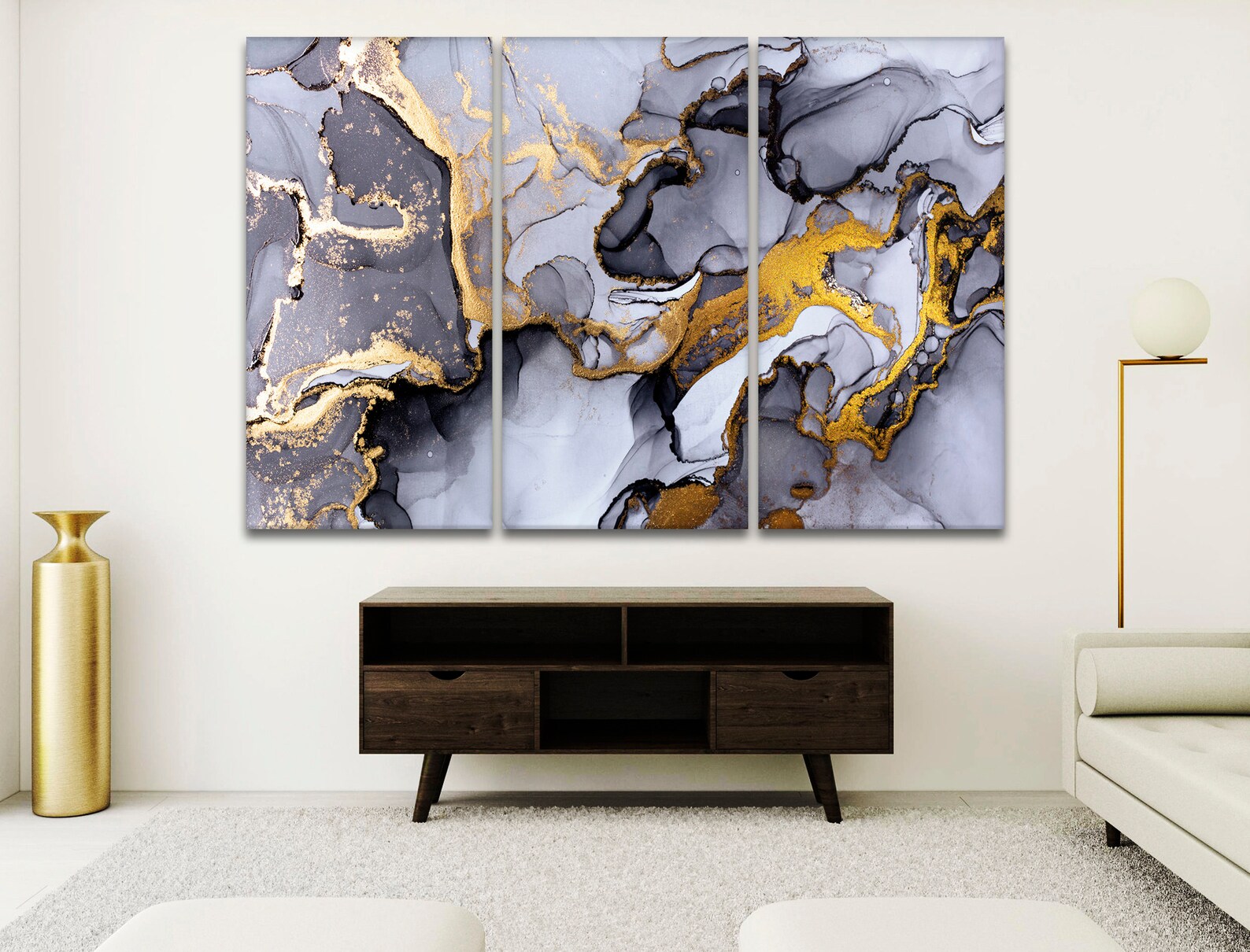 Large canvas art Grey Gold wall art set Blak Gold Yellow | Etsy