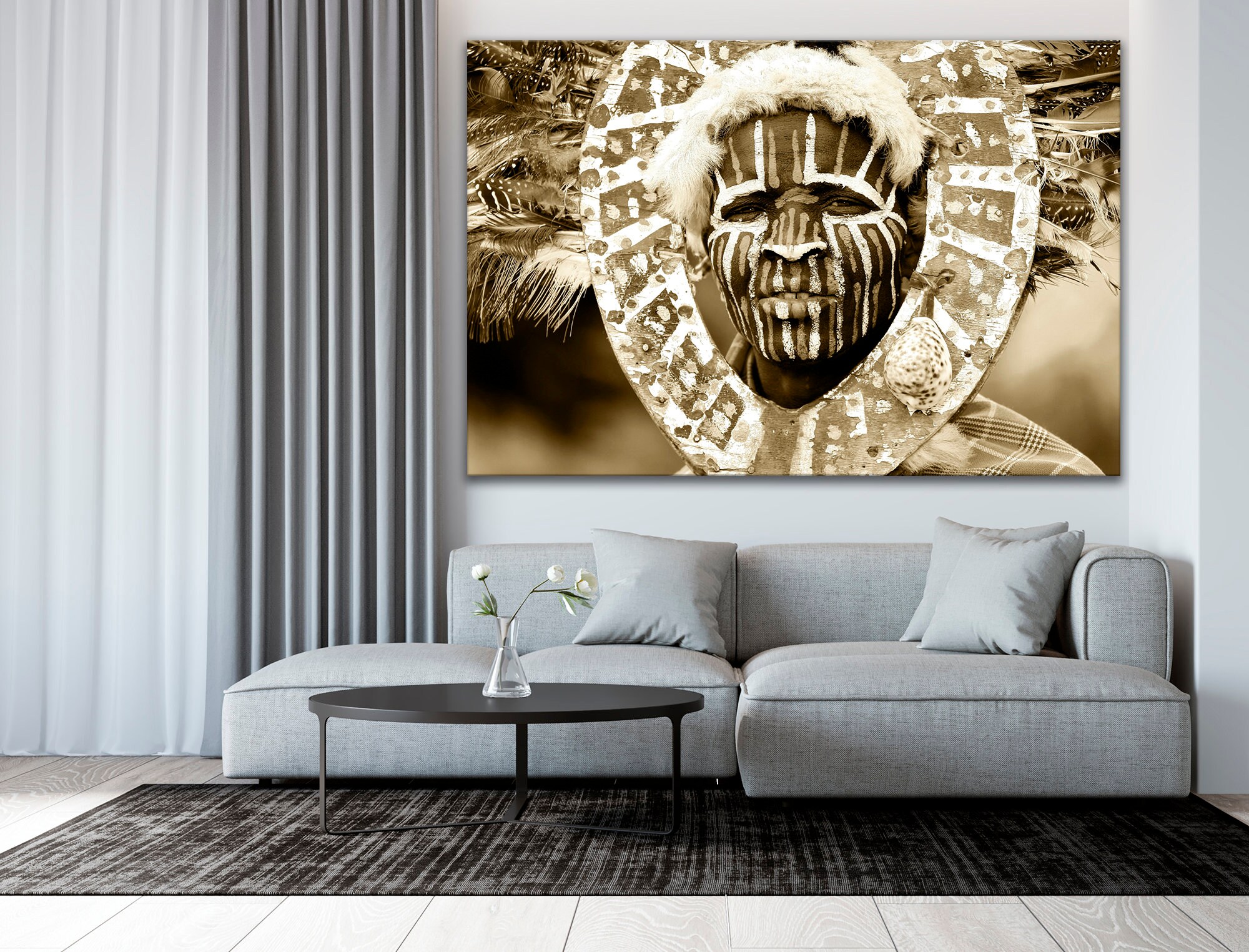 Ethnic Afrcian wall art African canvas art Black and white | Etsy