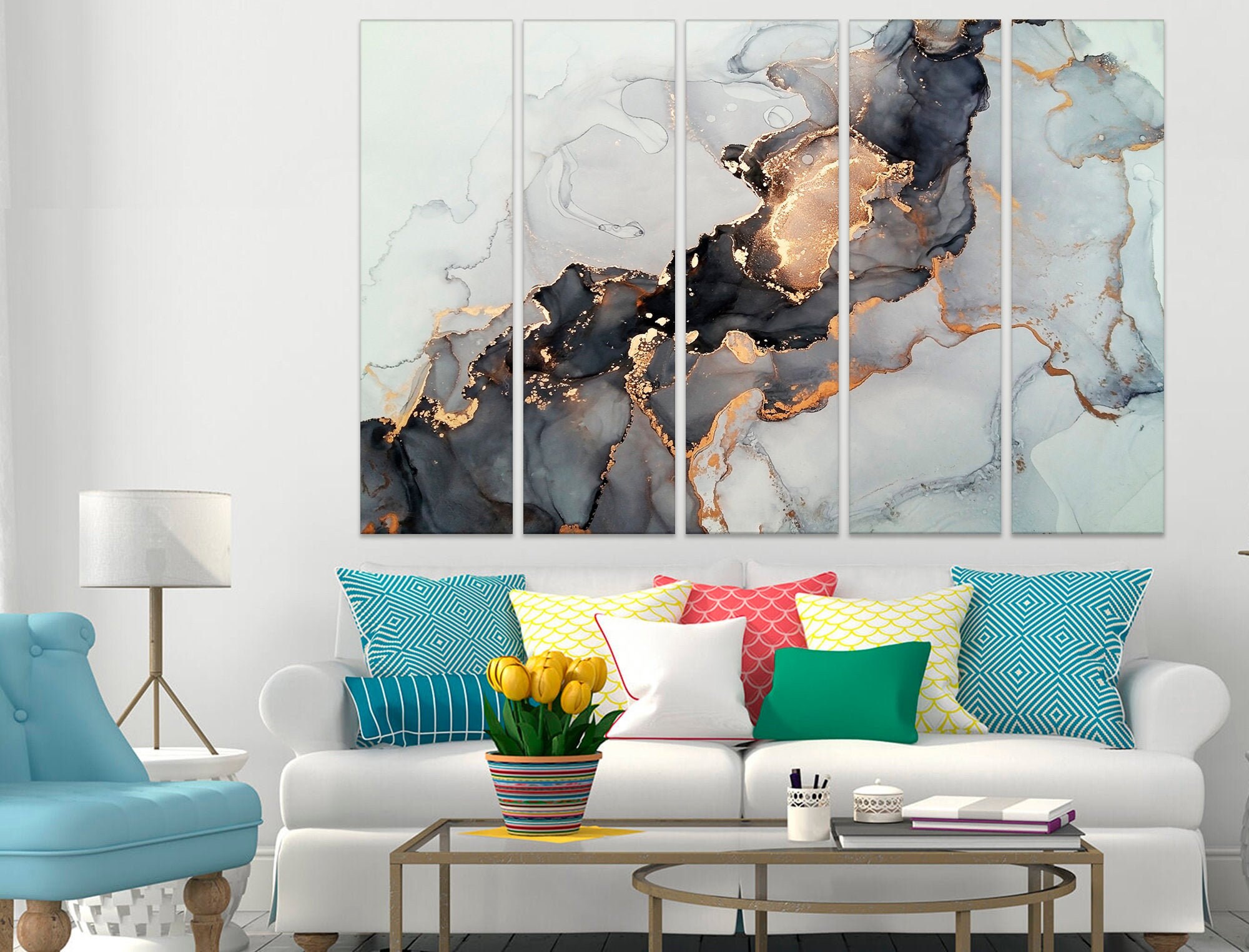 Black and gold marble wall decor Marble in art Abstract canvas Etsy