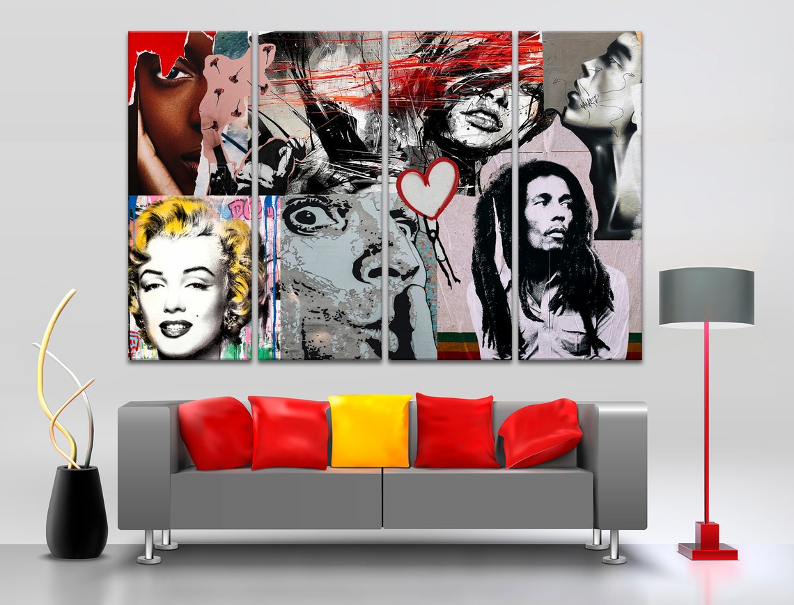 STREET ART Collage wall art Famous people print Mural canvas | Etsy