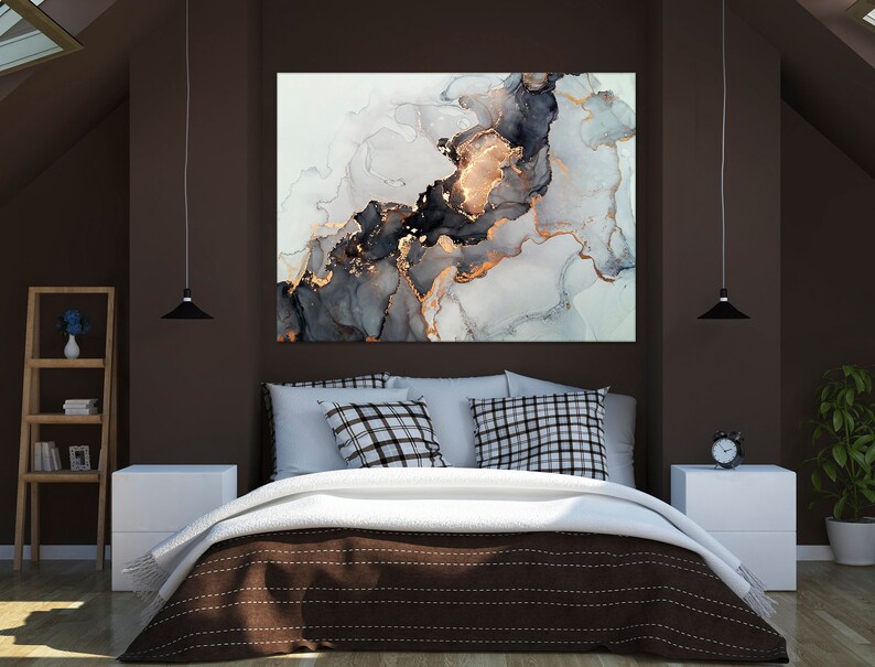 Black and gold marble wall decor Marble in art Abstract canvas Etsy
