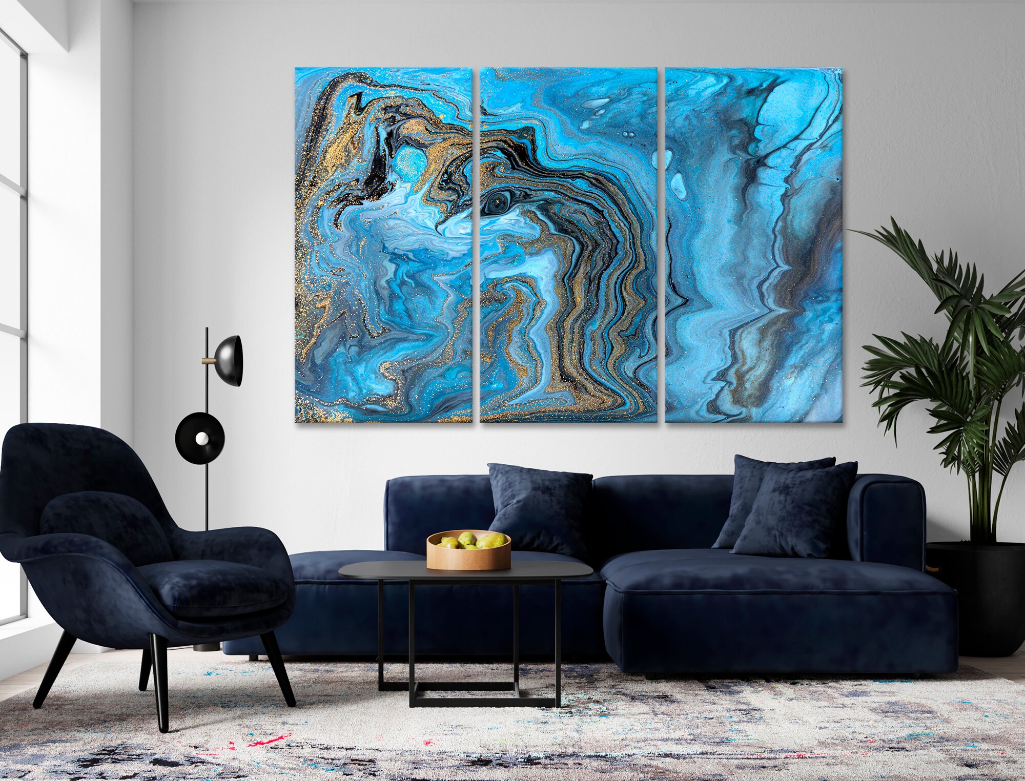 Exclusive blue marble canvas print Marble wall art set of