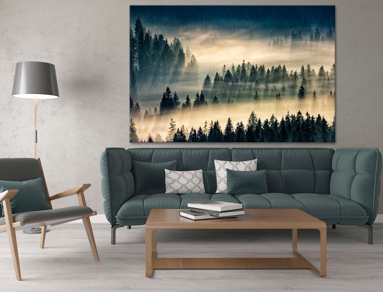 Foggy Forest canvas wall art Misty forest print Pine tree art Etsy