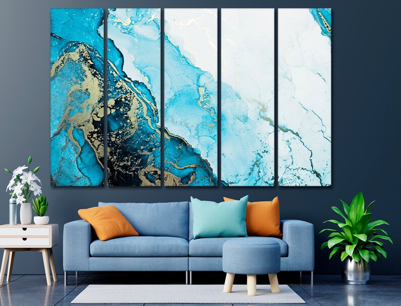 Extra large wall art Navy blue abstract marble wall art Navy Etsy