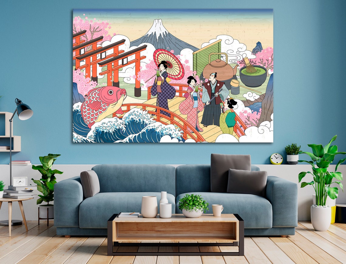 Japanese art Retro Japan scenery in Ukiyoe style canvas wall Etsy