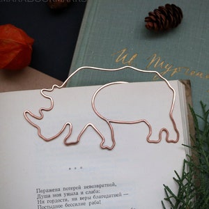 Gepersonaliseerde draadbladwijzer, paperclip, neushoorn, cadeau voor boekenliefhebber, notitieboekje, clipstijl, feestartikelen, neushoorn, metalen bladwijzer op maat