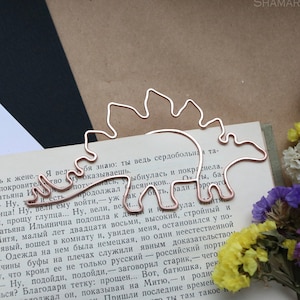 Personalized metal bookmark, Stegosaurus, dinosaur, copper wire book mark, custom gift for kid, clip-style bookmark, party favors, dino